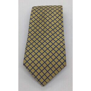 Brooks Brothers Silk Makers Necktie. Yellow Men's Tie with Blue Crossed Lines.